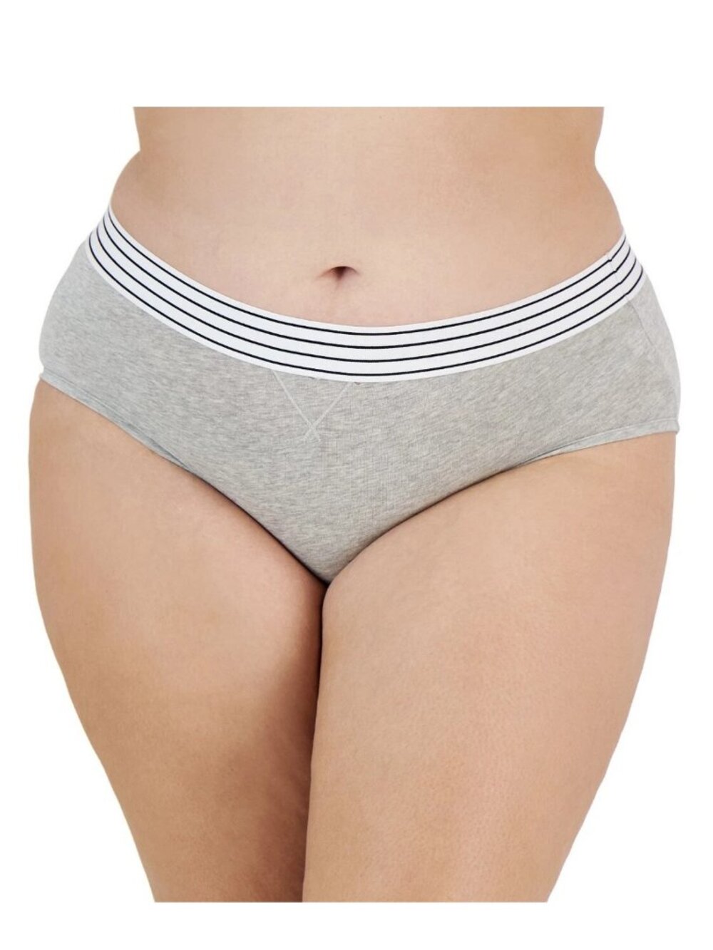 Jenni Women's Plus Size Cotton Blend Hipster Panty Underwear, Gray Stripe